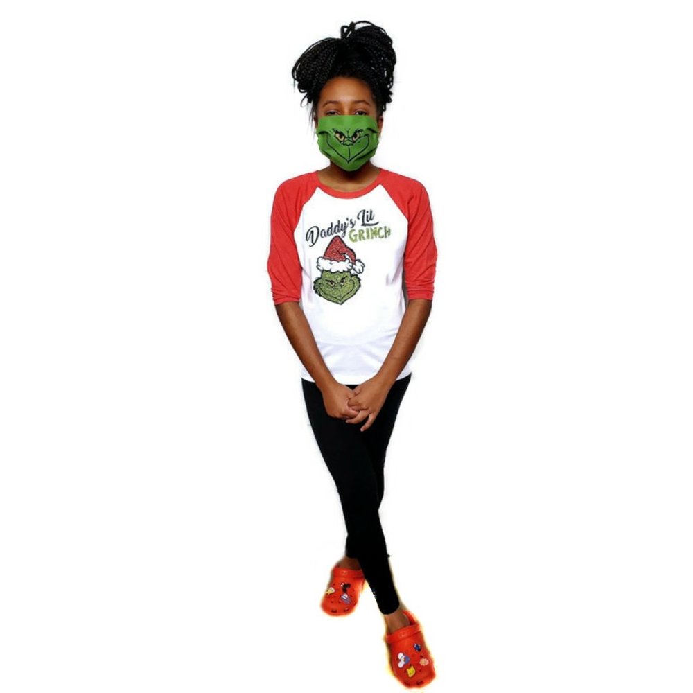 Daddy's Lil Grinch Youth CVC 3/4-Slv Raglan Tee.